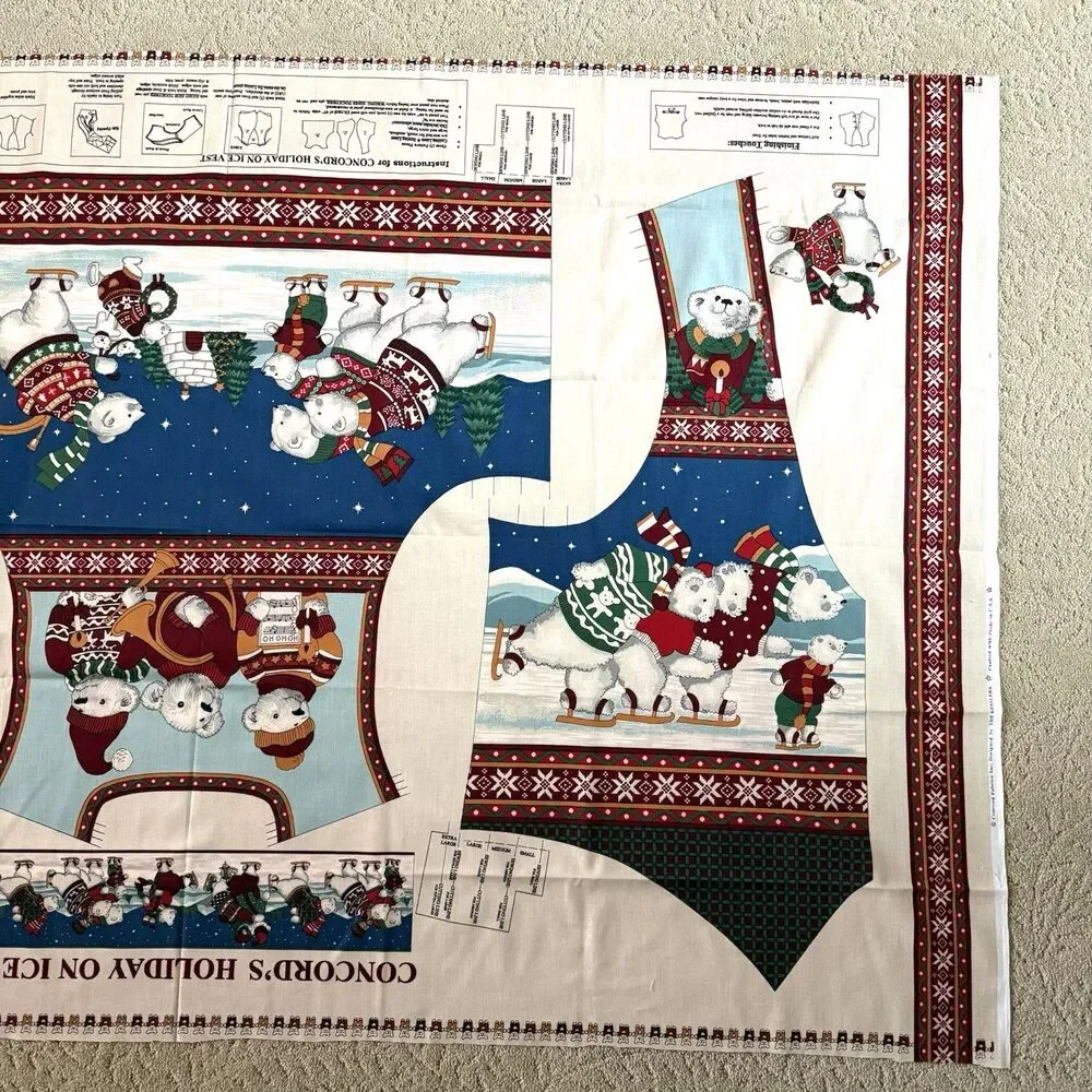 Vtg Concord Cut &Sew Panel Holiday on Ice Skating Polar Bears Adult Vest S-XL